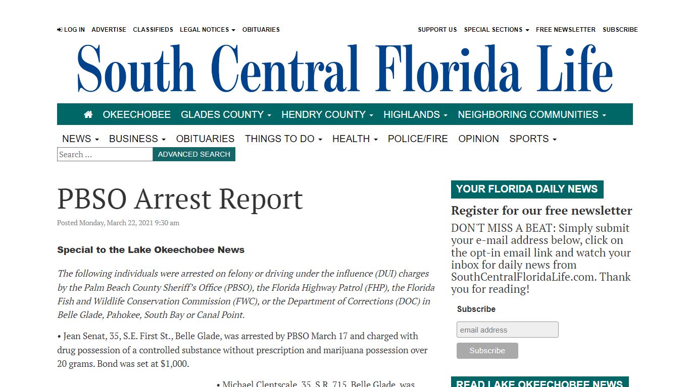 PBSO Arrest Report | South Central Florida Life